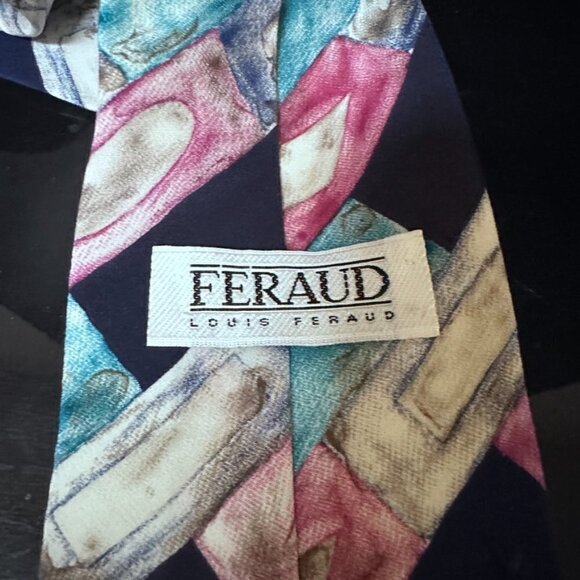 Louis Feraud Pink Turquoise Silk Tie Painting Watercolor Modern Art Blue - Picture 2 of 8